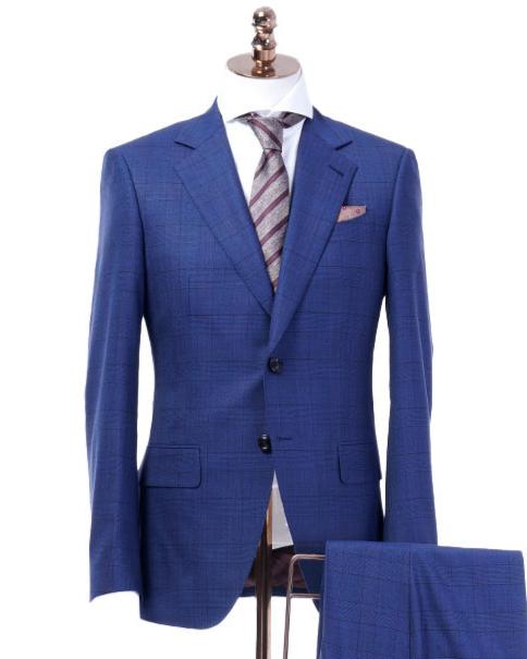 Dark Blue Plaid, Two-Piece Suit