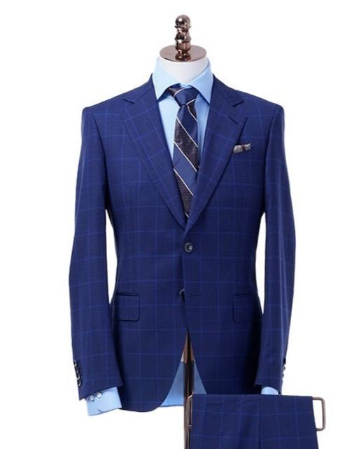 Navy Blue Windowpane Two-Piece Suit